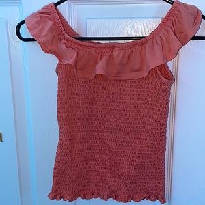 Coral shirt off the shoulders